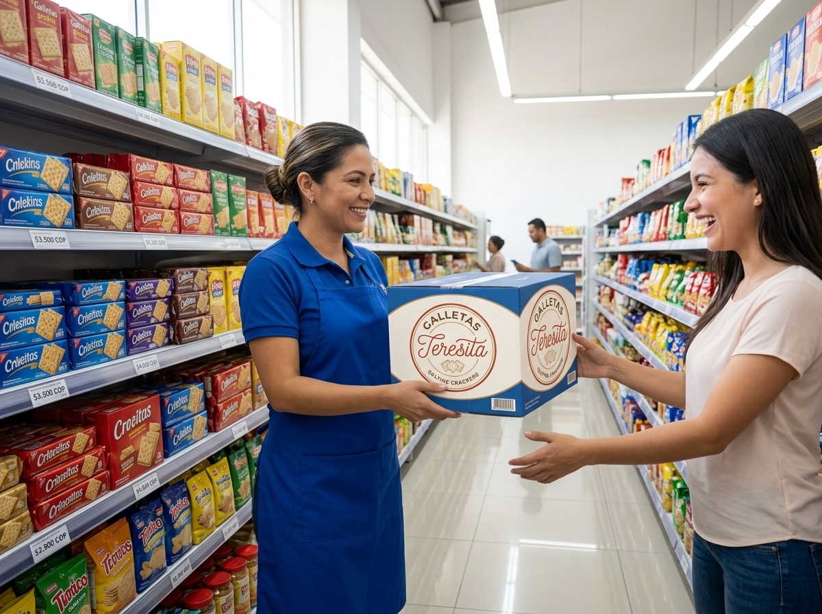 Vendedor de Galletas Teresita en tienda colombiana